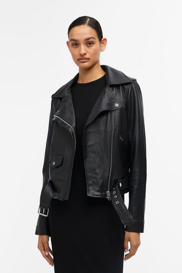 Buy OBJECT Black Real Leather Biker Jacket from Next Luxembourg