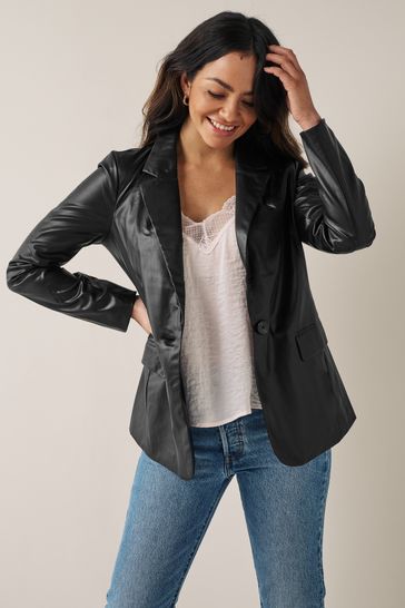VERO MODA Black PU Faux Leather Blazer