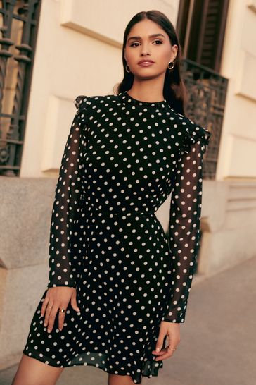 Long sleeve shop black chiffon dress