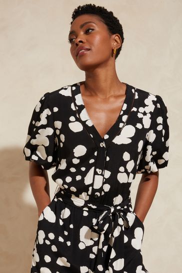 Tie neck short sleeve black jumpsuit store