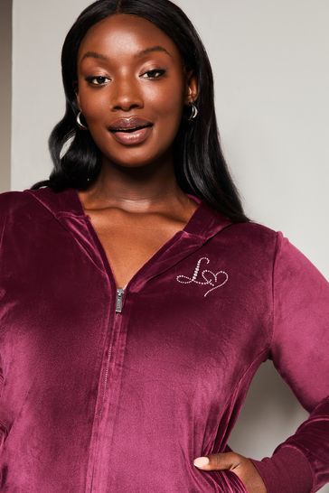 Buy Lipsy Berry Red Curve Embroidered Patch Velour Zip Up Hoodie from Next Netherlands
