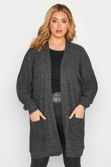 Yours Curve Charcoal Grey Soft Touch Pocket Cardigan