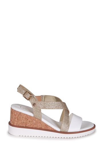 Buy Linzi White Loren Wedge Sandal With Glitter Cross Over Straps