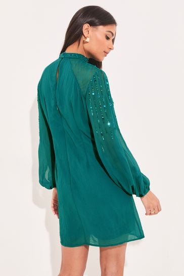 Green long discount sleeve shift dress