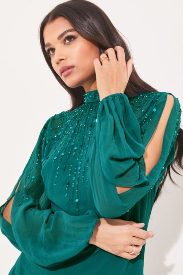 Lipsy embroidered long sleeve shift dress clearance
