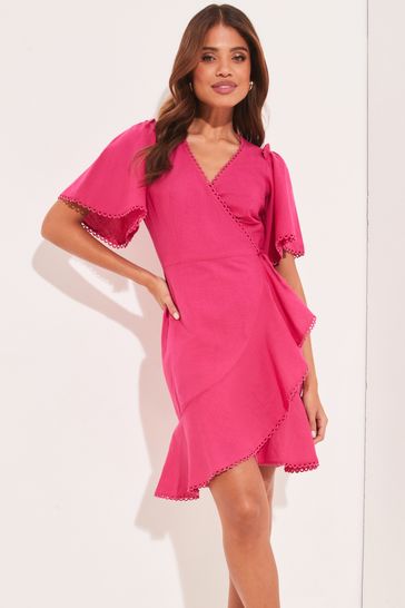 Lipsy Pink Short Sleeve Wrap Mini Dress