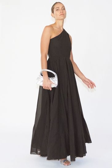 Buy Religion Black One Shoulder Maxi Dress With Full Skirt from