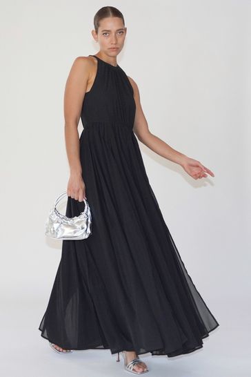 Religion Black Dusk Halter Neck Maxi Dress With Full Skirt