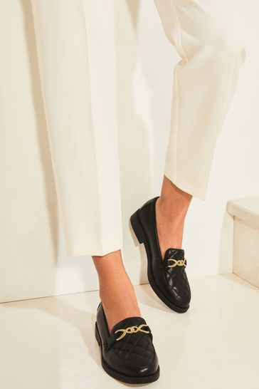 Buy Lipsy Black Flat Quilted Chain Trim Slip On Loafer from Next