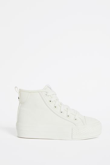 Lipsy Girl White High Top Flatform Lace Up Canvas Trainers