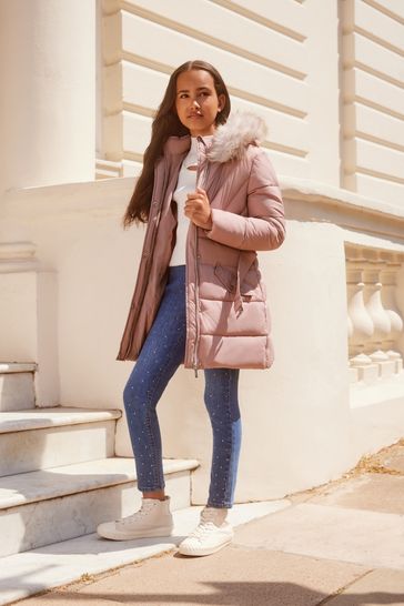 Buy Lipsy Pink Longline Belted Padded School Coat from Next Austria
