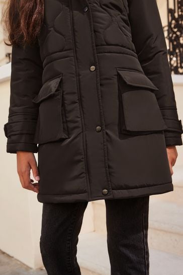 Lipsy Black Shower Resistant Padded Parka School Coat