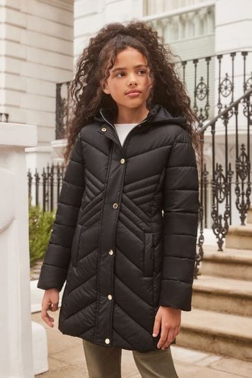 Lipsy Black Lightweight Longline Padded School Coat