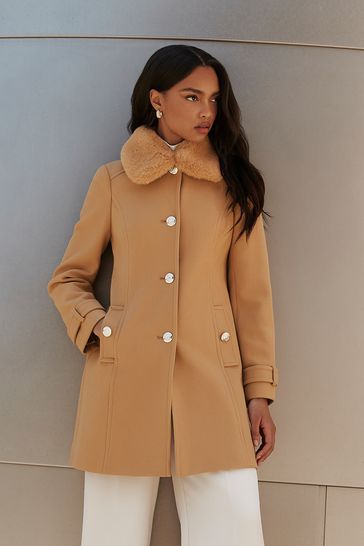 Buy Lipsy Camel Faux Fur Collar Military Button Coat from Next Netherlands