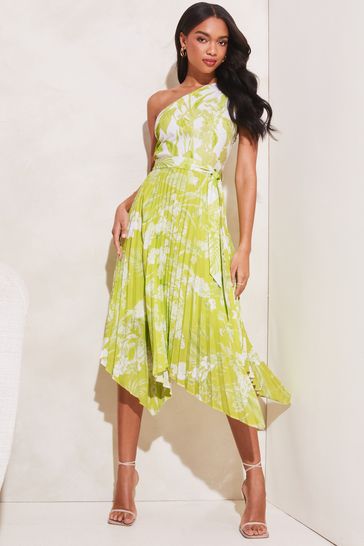 Lipsy one shoulder pleated asymmetric midi dress hotsell