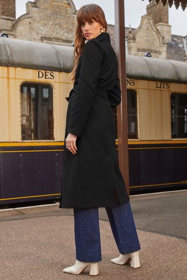Buy Love Roses Black Smart Double Breasted Belted Trench Coat