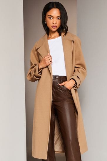 Lipsy Camel Belted Smart Wrap Trench Coat