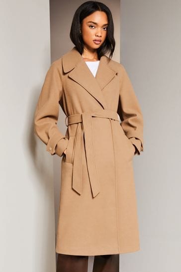 Lipsy Camel Belted Smart Wrap Trench Coat