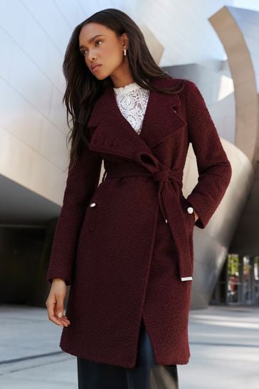 Lipsy Berry Red Boucle Smart Wrap Coat