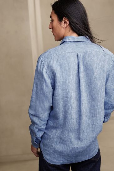 Blue linen top shirt womens