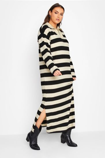 Yours Curve Cream & Black Luxury Soft Touch Scollared Stripe Dress