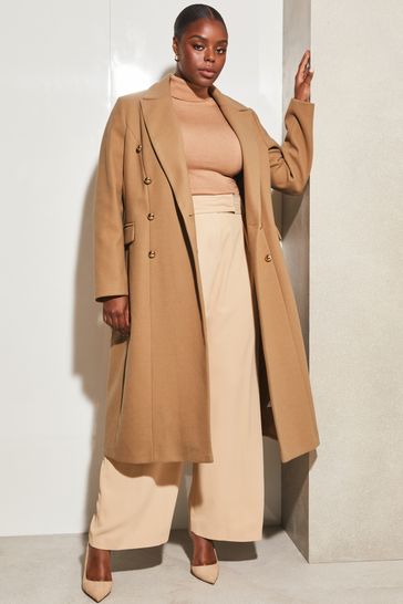 Lipsy Camel Double Breasted Longline Trench City Coat