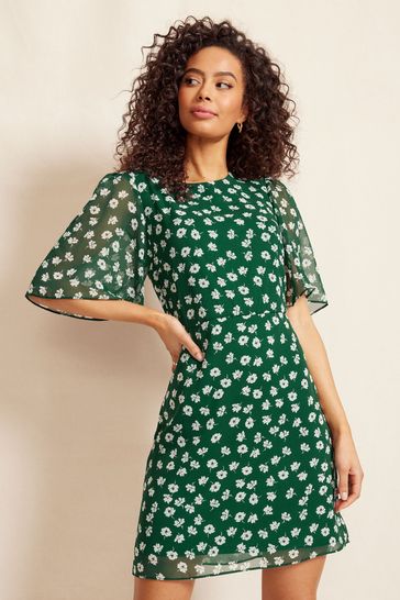 Friends Like These Green Floral Short Sleeve Chiffon Mini Dress