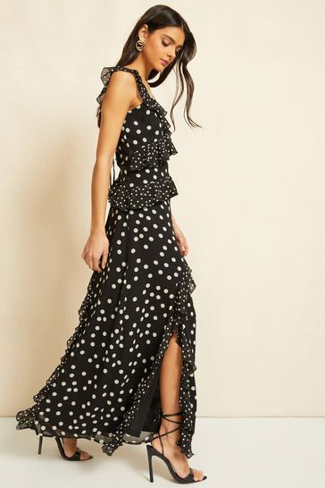 Black white sales ruffle dress