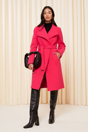 Friends Like These Pink Funnel Neck Wrap Belted Trench Coat