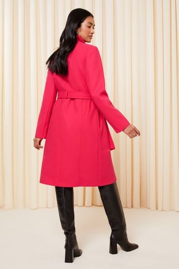 Funnel neck shop belted coat