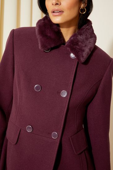 Friends Like These Berry Red Faux Fur Collar Military Button Coat