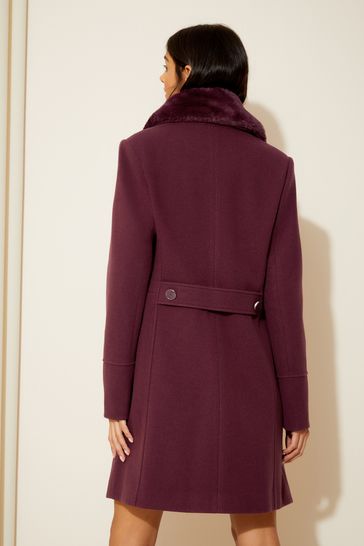 Berry faux store fur collar coat