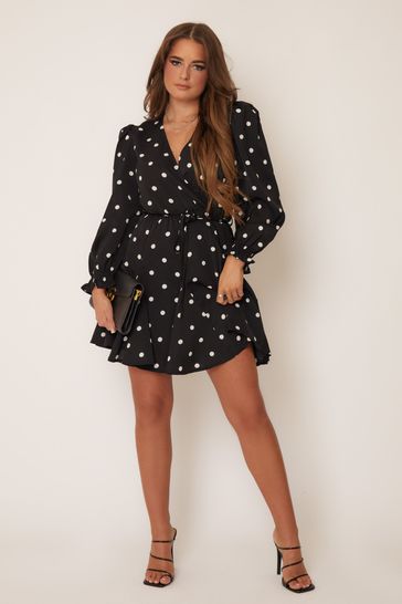 Black polka dot mini dress discount