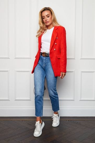 Buy Girl In Mind Coral red Edith Boucle Military Button Blazer from Next Netherlands