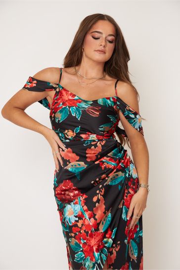 Cold shoulder wrap midi outlet dress
