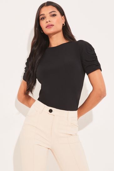 Lipsy Black Ruched Sleeve Top