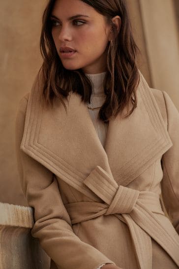 Lipsy check real sale wool wrap coat