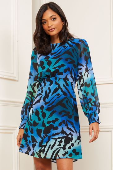 Blue leopard shop print dress