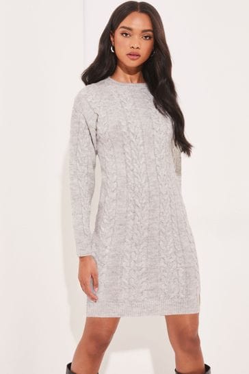 Lipsy Grey Knitted Jumper Dress
