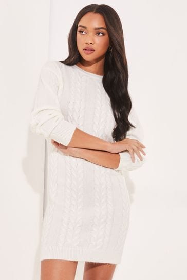Lipsy Ivory Knitted Jumper Dress