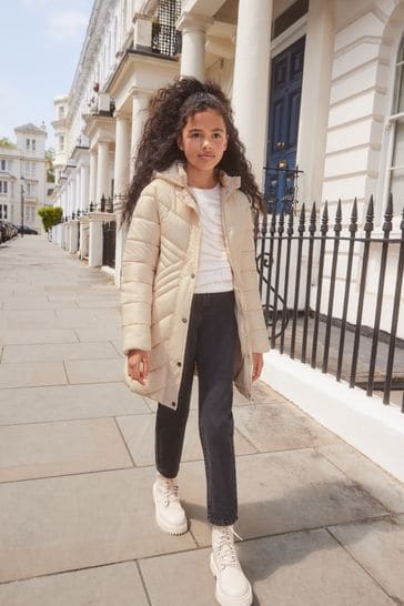 Buy Lipsy Cream Lightweight Longline Padded School Coat from Next