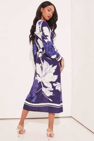 Blue floral long best sale sleeve wrap dress