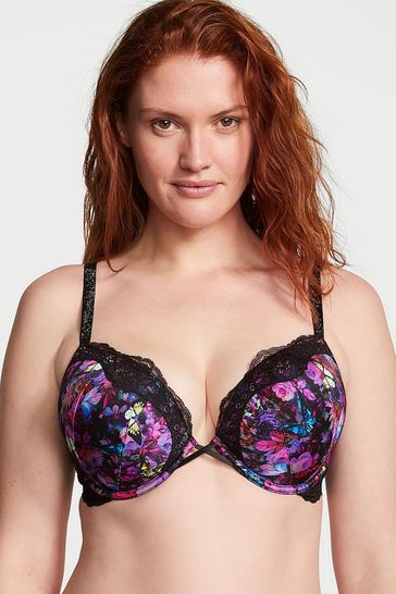 Buy Victoria's Secret Moody Floral Black Lace Shine Strap Add 2 Cups Push  Up Bombshell Bra from Next Ireland