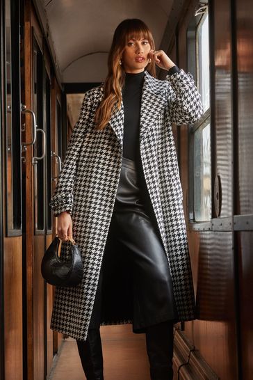 Buy Love Roses Black White Dogtooth Belted Wrap Coat from Next