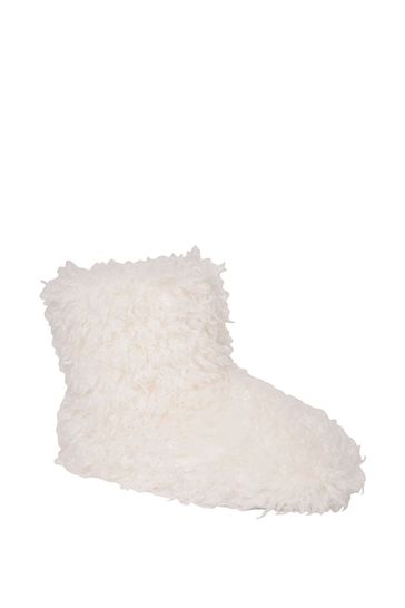 Loungeable Cream Shaggy Boot Slippers