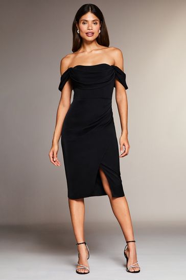 Buy Lipsy Black Bardot Split Wrap Skirt Midi Dress from Next Poland
