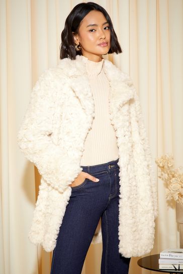 Friends Like These Cream Faux Fur Long City Coat