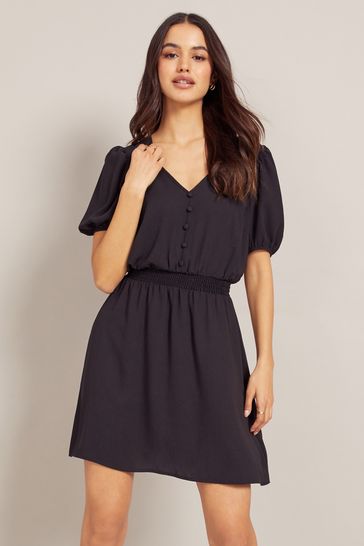 Black mini top dress short sleeve