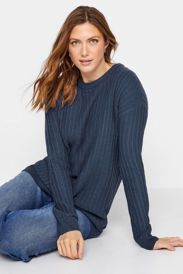 Long Tall Sally Blue Funnel Neck Ribbed Jumper