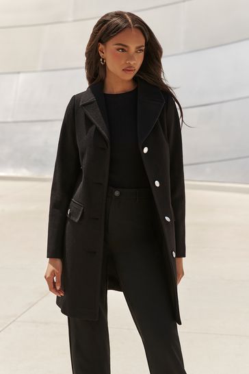 Lipsy Black Button Detail Tailored Longline Coat